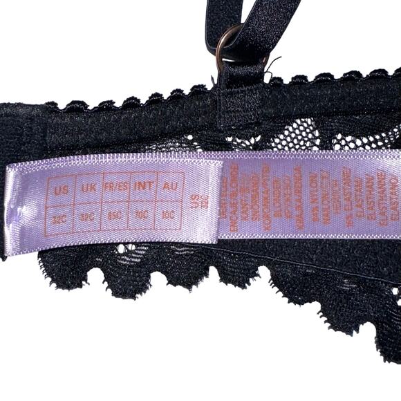 Savage x Fenty Black Lace Not Sorry Lightly Lined Balconette Bra Size 32C - Picture 7 of 15